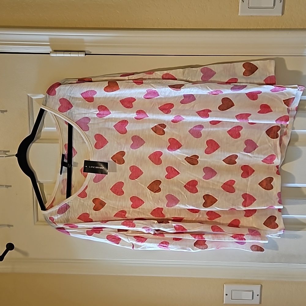 Long Sleeve Heart Print Women's Top - Pink & Red